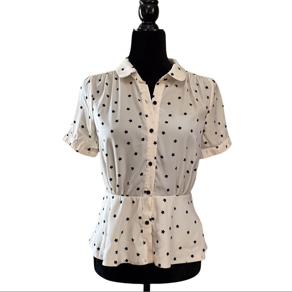Forever 21 Cream Starry Peplum Blouse